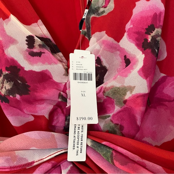 NWT Ranna Gill Red Floral Twist Front Midi Dress with Side Cutouts - Picture 4 of 4